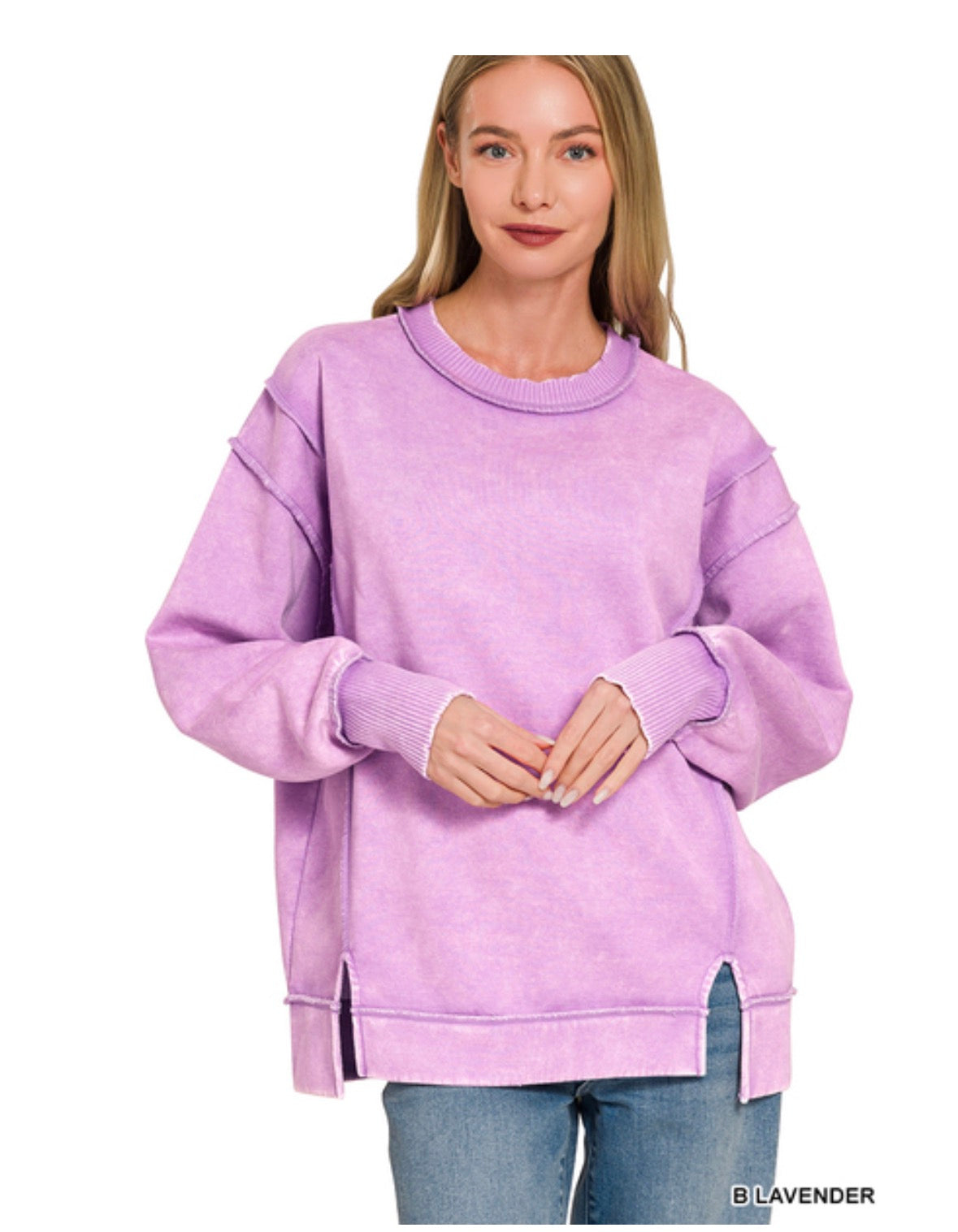 Lavender Acid Wash Exposed Seam Sweatshirt