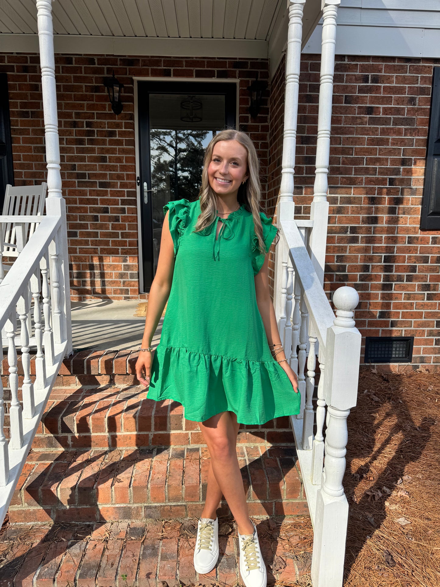Green Frilled Neck-Tie Dress
