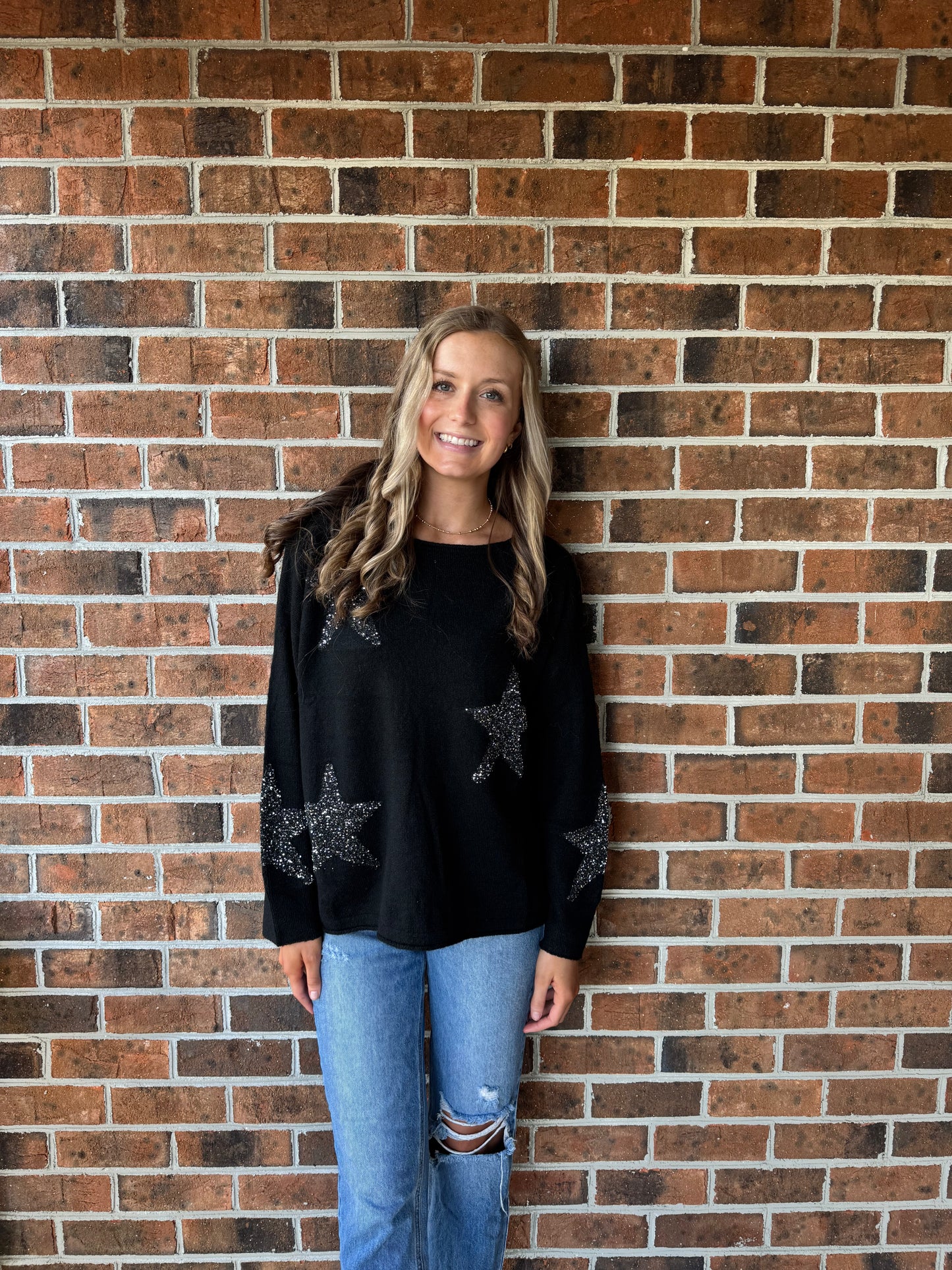 Black Sequin Star Top