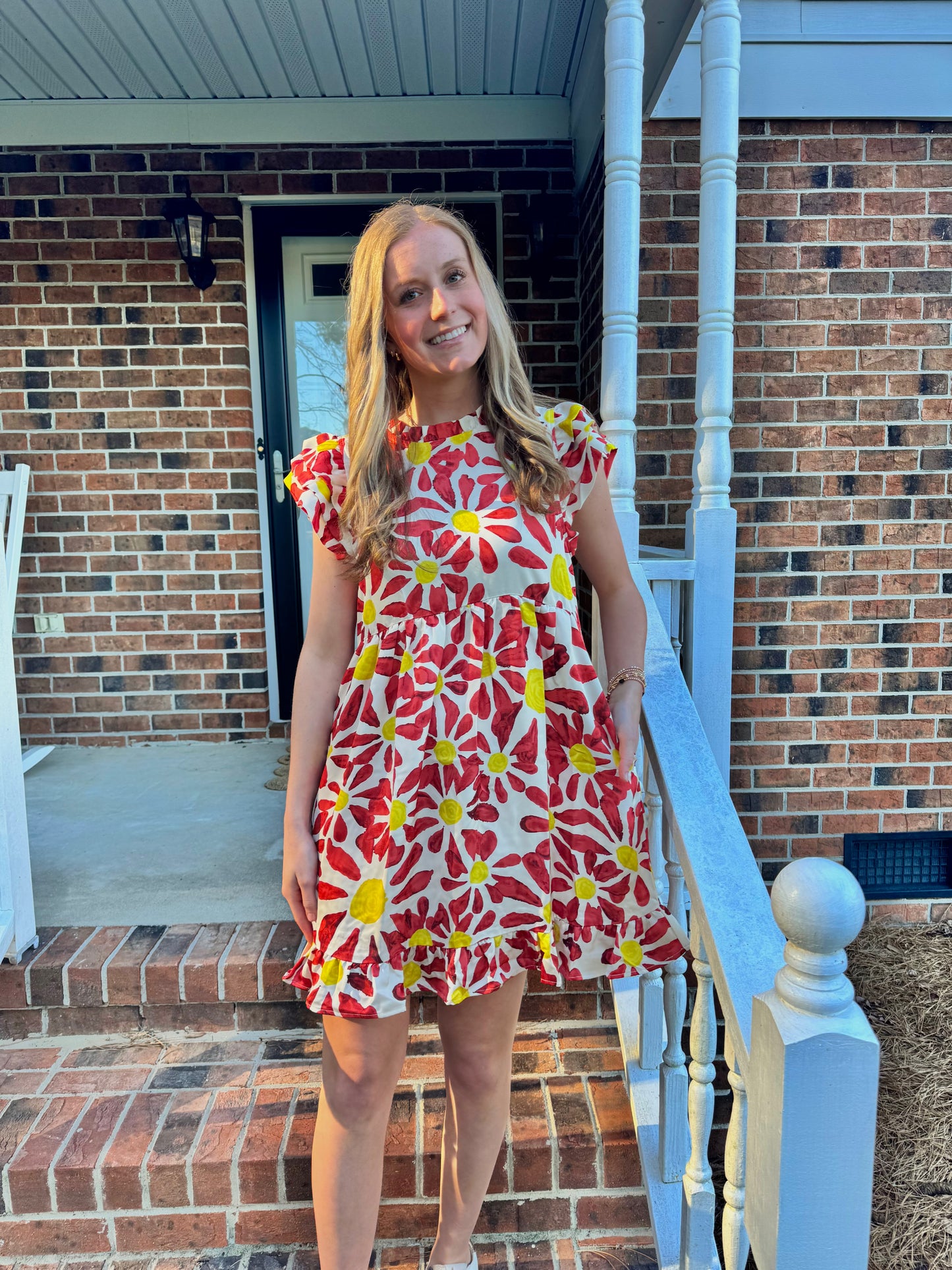 Frill Neck Flower Print Dress