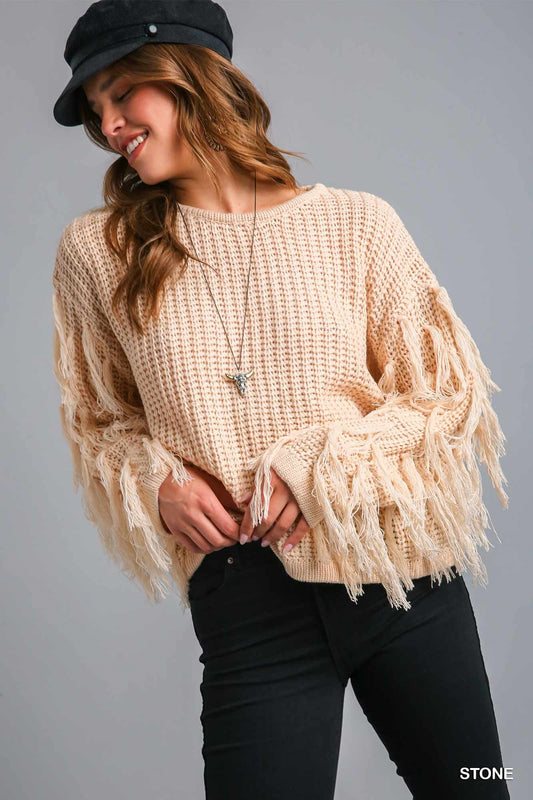 Knit Sweater with Tassel Sleeves