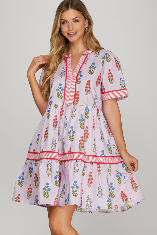 Pink Floral Printed Mini Dress