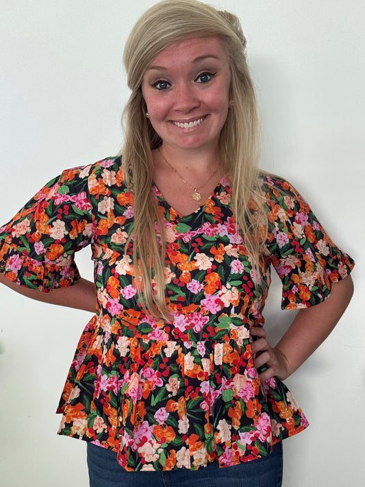 Floral Print Peplum Top