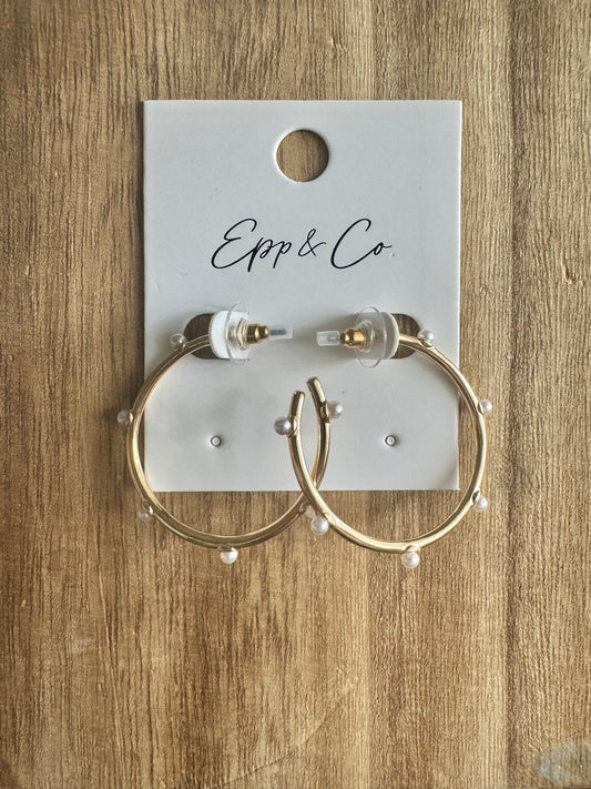 Gold & Pearl Skinny Hoop