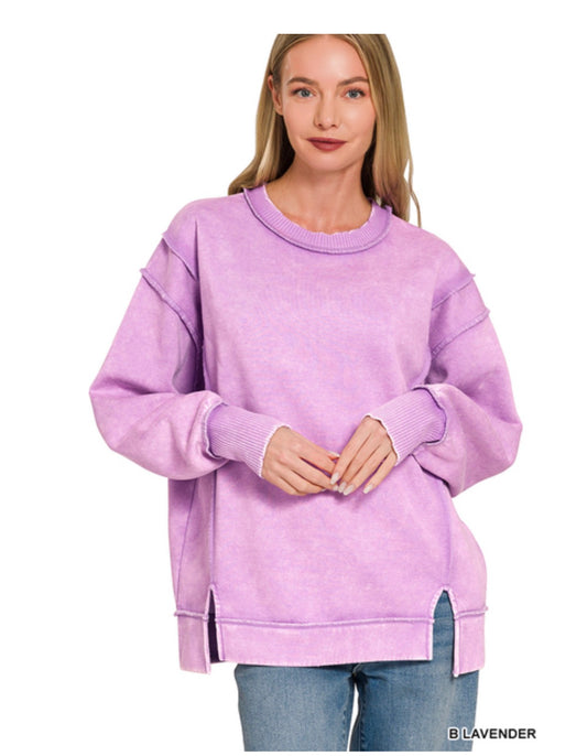 Lavender Acid Wash Exposed Seam Sweatshirt