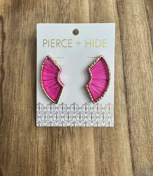 Fuchsia Layered Raffia Fan Earring