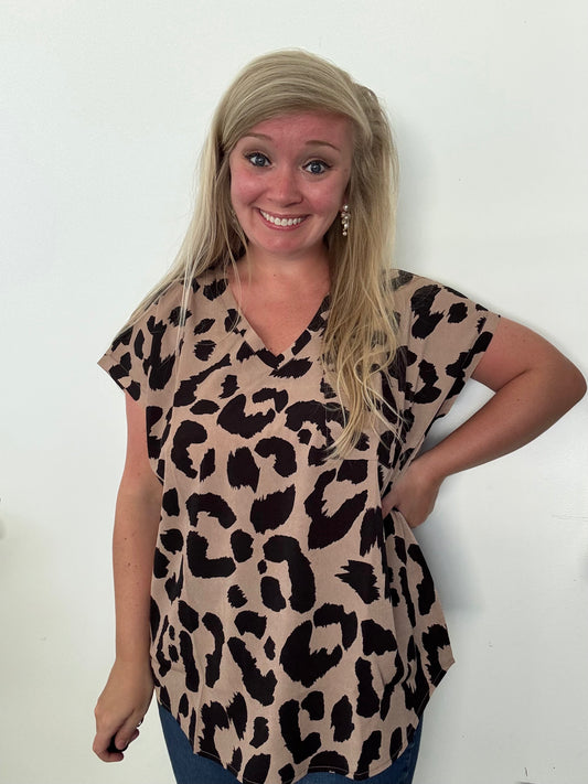 V-Neck Leopard Print Top