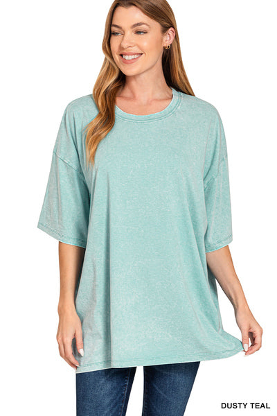 Dusty Teal Acid Wash Boyfriend Tee