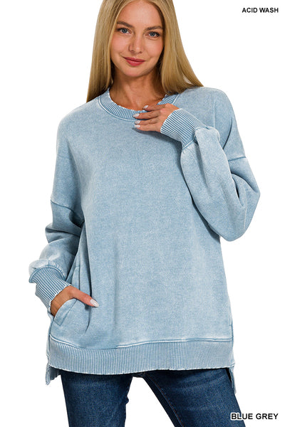 Blue Grey Acid Wash Pullover