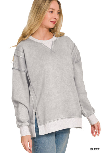 Sleet Acid Wash Contrast Trim Pullover