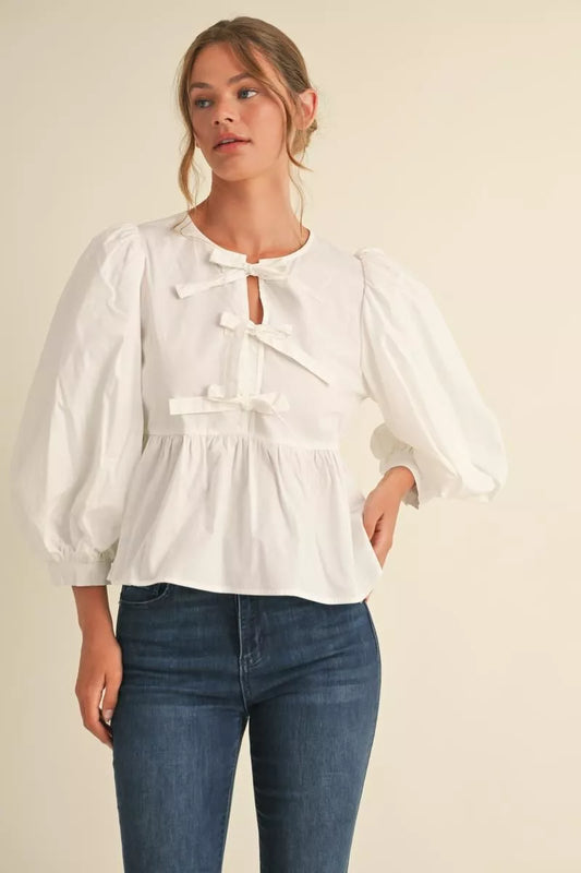 Off White Bow Tie Peplum Top
