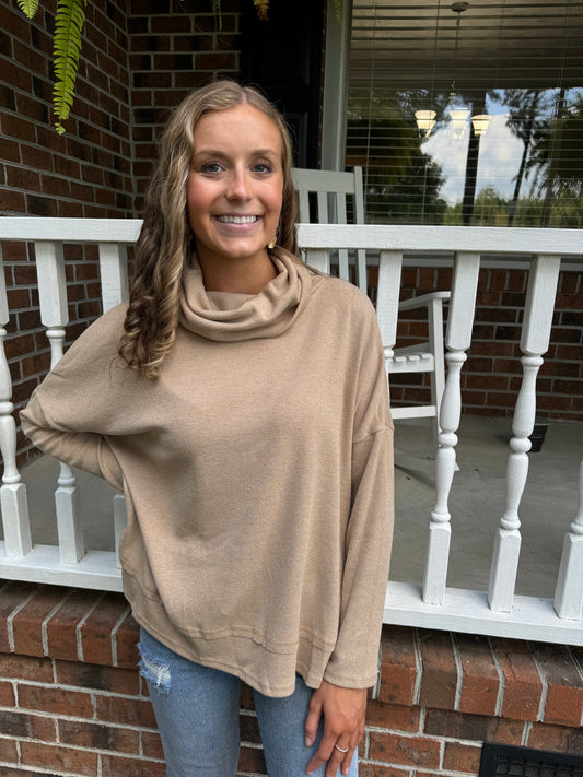 Taupe Turtle Neck Knit Top