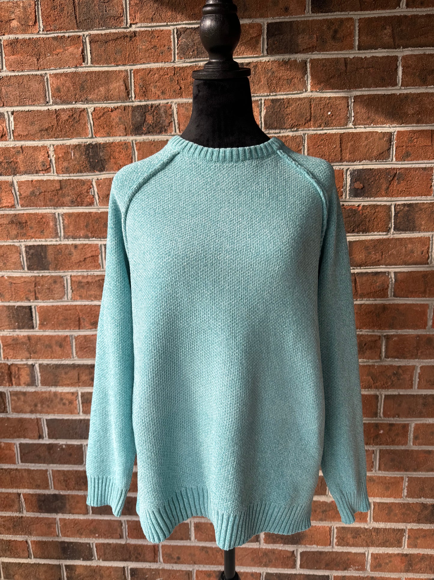 Dusty Teal Chenille Raglan Sweater