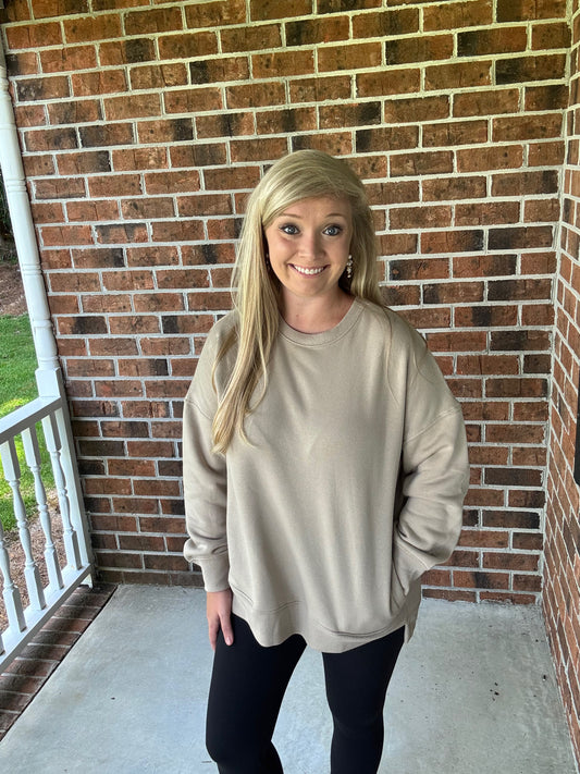 Ash Mocha Fleece Boyfriend Sweatshirt - Zenana