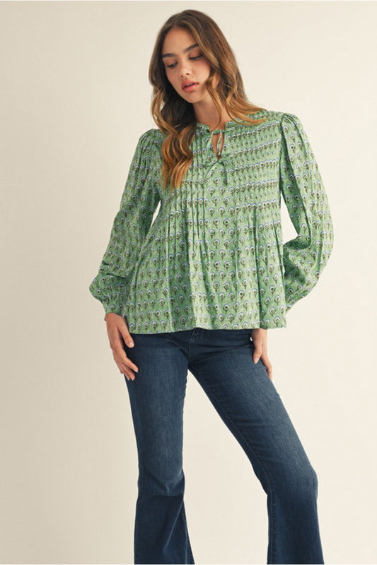 Green Tiny Floral Top