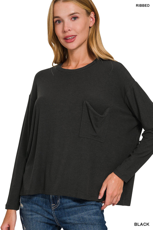 Black Ribbed Dolman Top