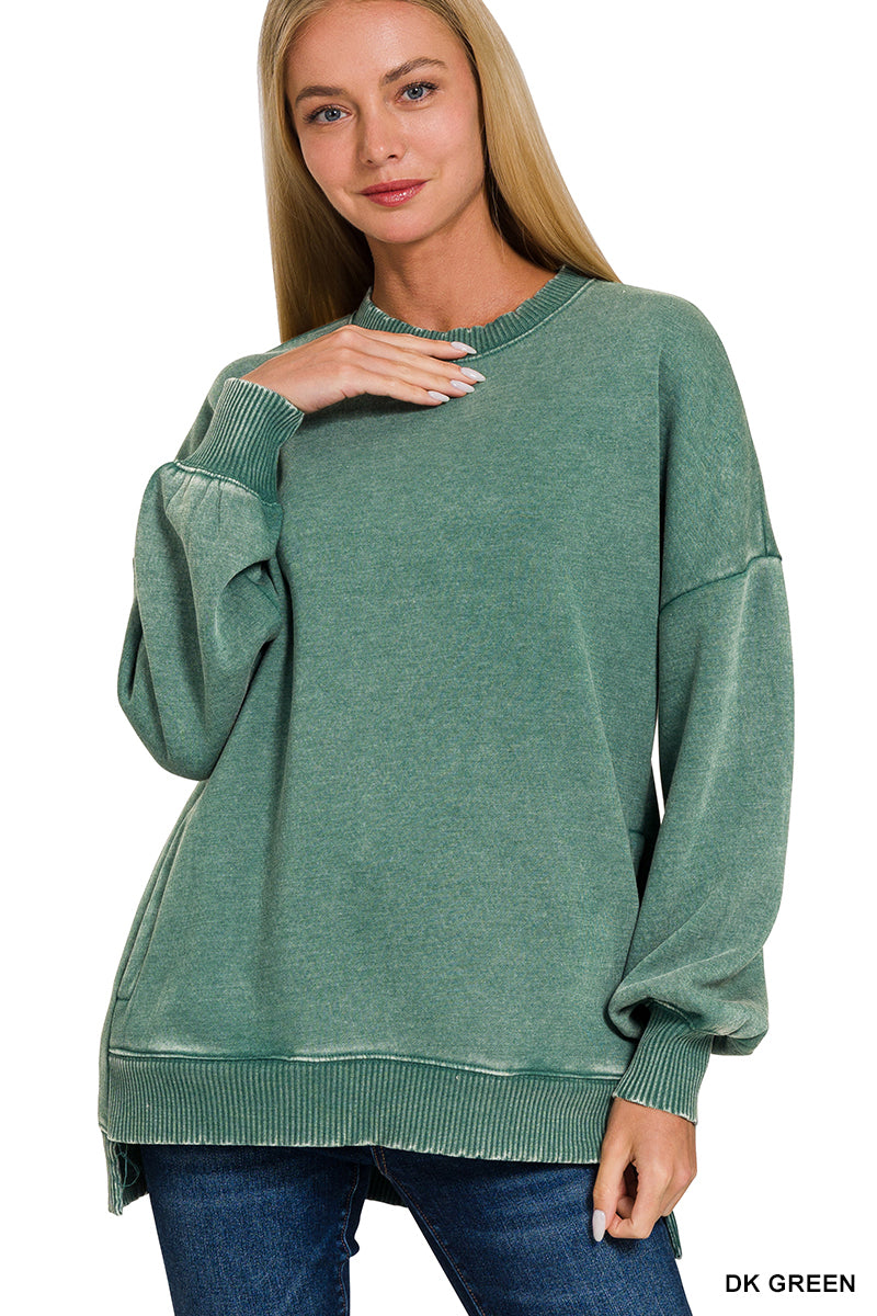 Dark Green Acid Wash Pullover