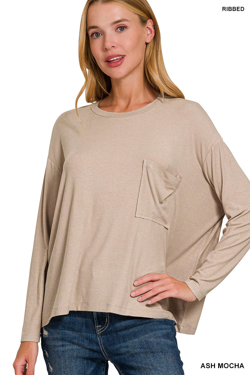 Ash Mocha Ribbed Dolman Top