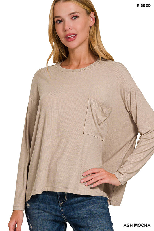 Ash Mocha Ribbed Dolman Top