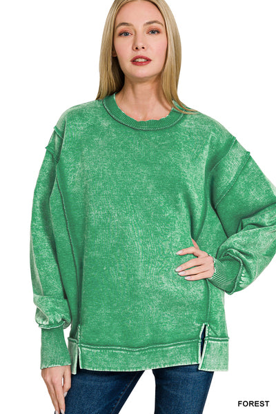 Green Acid Wash Exposed Seam Sweatshirt